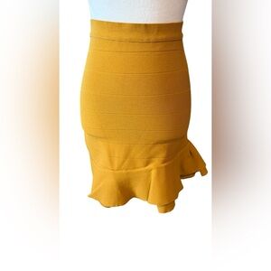 Bebe Mustard Yellow Ruffle Mini Skirt